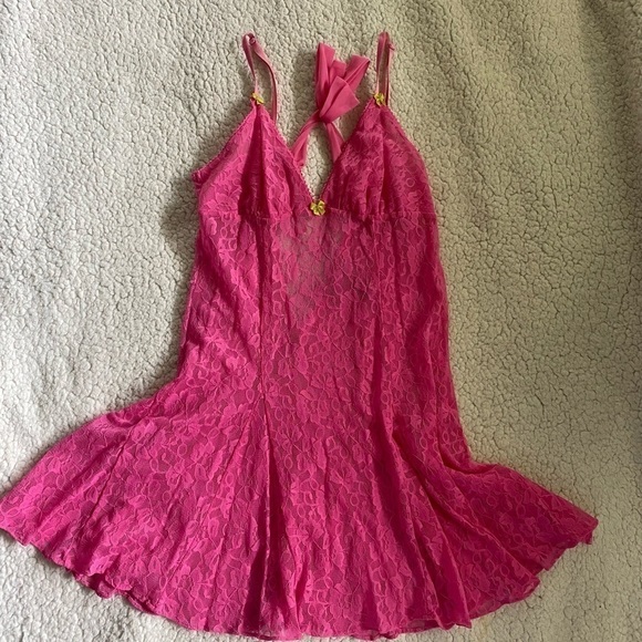 Betsy Johnson Intimates Pink Lace Babydoll Chemise Size Small - Picture 2 of 6